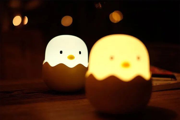 Luz Noturna Infantil em Silicone – Pato com Temporizador, Recarregável USB e Controle por Toque
