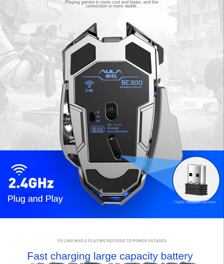 Mouse Sem Fio SC300 SSMMDZ – Recarregável, Silencioso, 6400 DPI, Luzes Coloridas, Para Notebook e Desktop