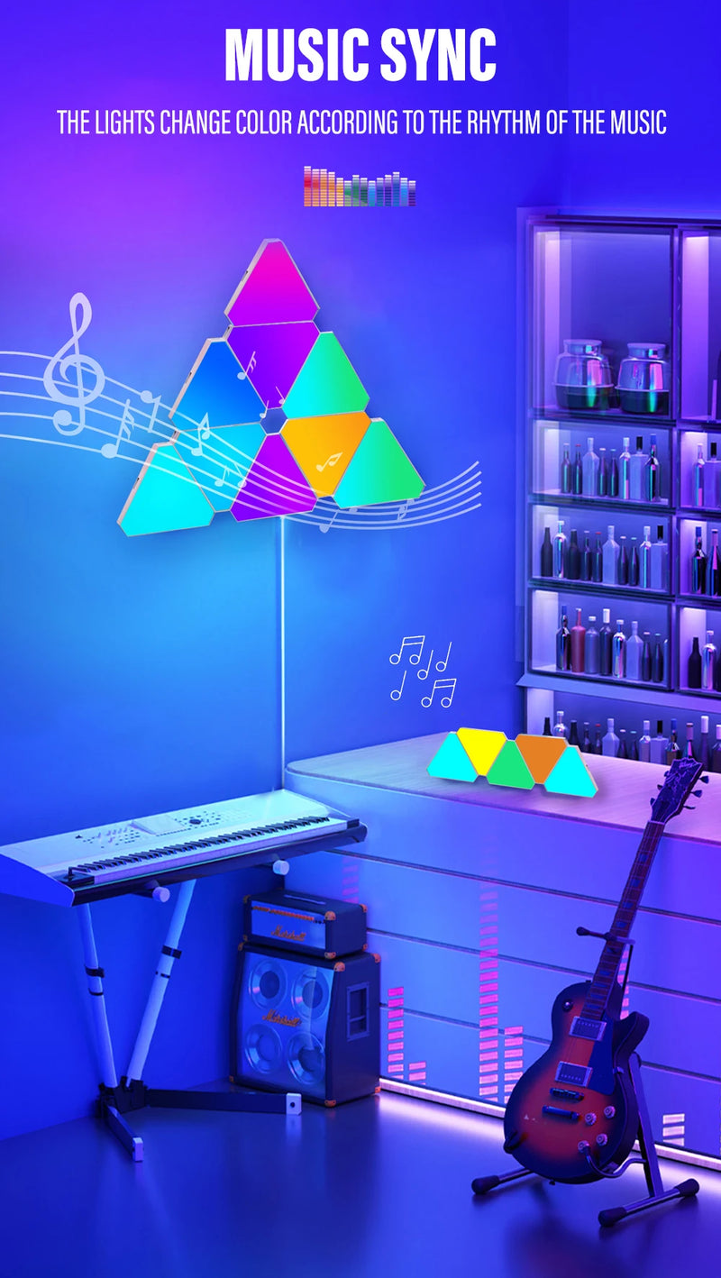 LED smart WIFI triangle wall light RGB indoor atmosphere light APP music synchronization game room TV bedroom decoration