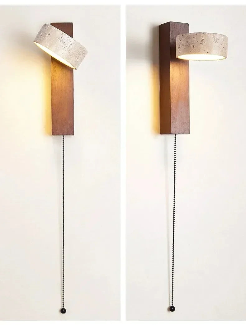 Luminária de Parede LED de Pedra Calcária Natural | Espelho de Vaidade Dupla Face Rotativo | Aplique Decorativo para Quarto e Banheiro