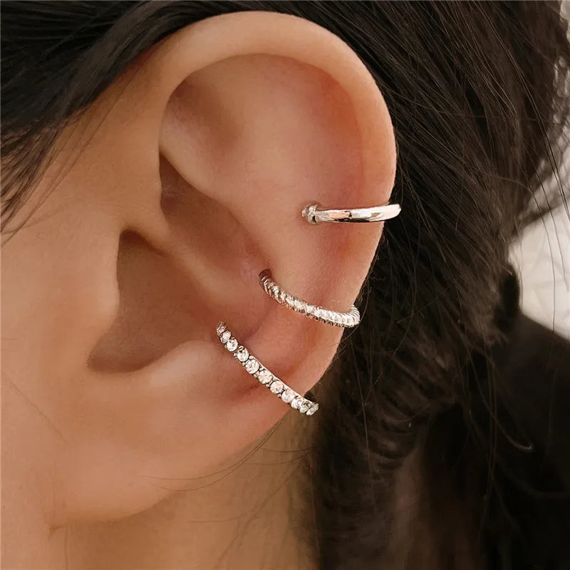 Ear Cuffs Femininos KOTiK 2025 – Brincos de Clipe Sem Furo com Zircônia Cúbica, Modernos e Geométricos