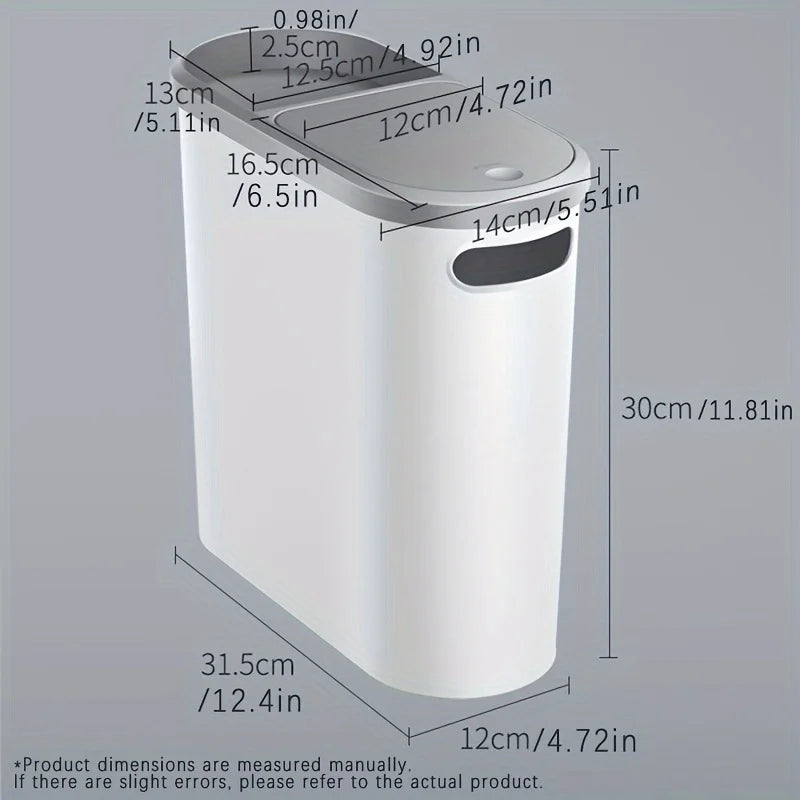 Lixeira de Banheiro VIE LENTE 10L – Pressão com Tampa, Design Compacto para Cozinha e Banheiro