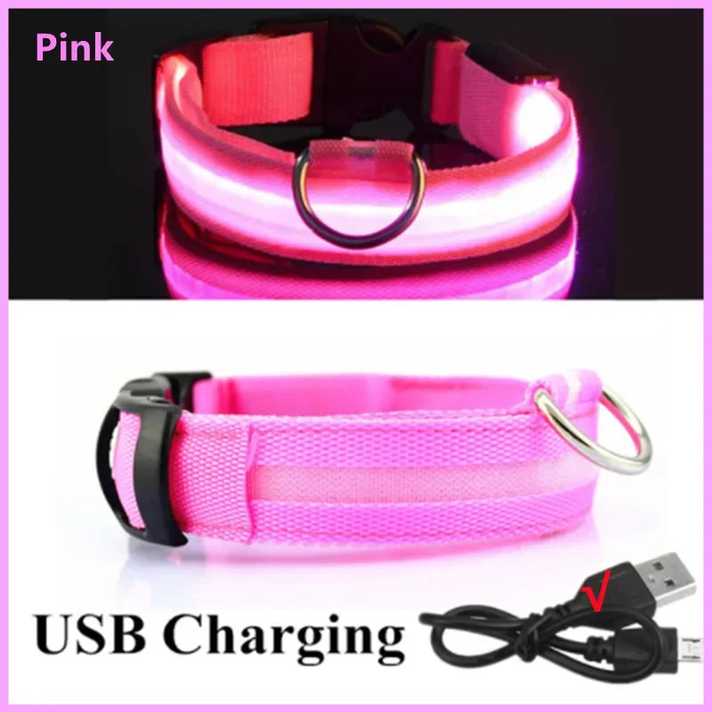 Coleira LED Recarregável para Cachorros e Gatos – 3 Modos Luminosa com USB, Destacável, Anti-Perda para Noite