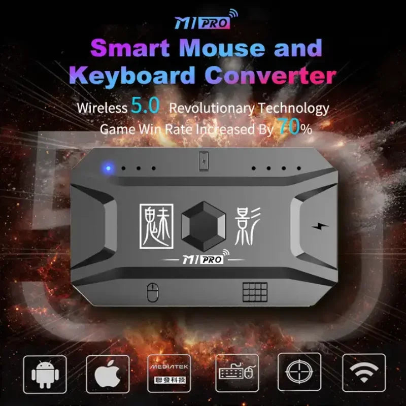 Controlador Móvel LEEDOAR M1 Pro 4 em 1 – Adaptador Mouse e Teclado Bluetooth V5.0 Programável para iOS e Android