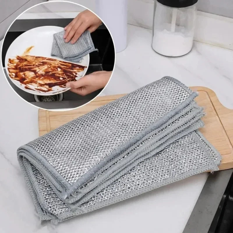 Panos de Limpeza em Microfibra com Arame de Aço | Dupla Camada, Não Arranha | Toalhas de Cozinha, Banheiro e Utensílios Domésticos (5/20 Peças)