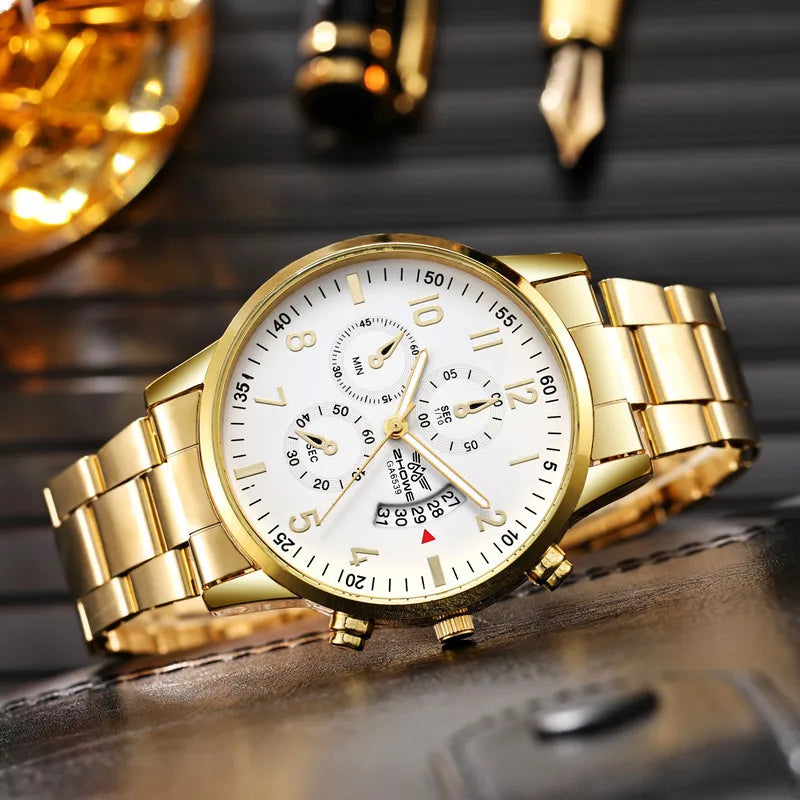 Relógio Masculino de Luxo YOLAKO – Pulseira de Aço com Calendário
