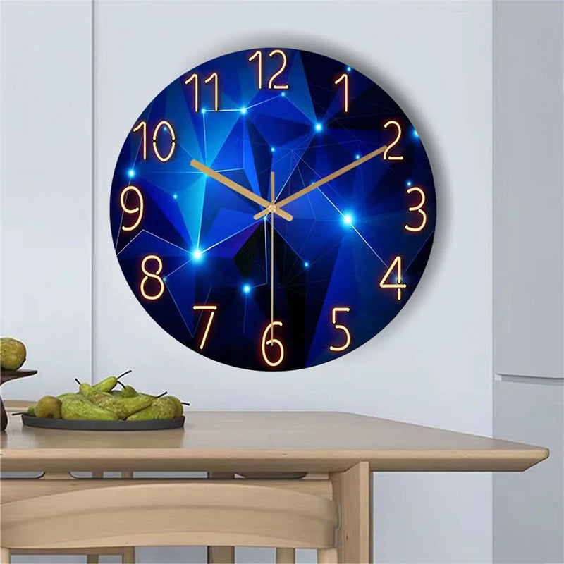 Relógio de Parede Geométrico 12" Azul Escuro com Vidro Temperado | Movimento Silencioso de Quartzo