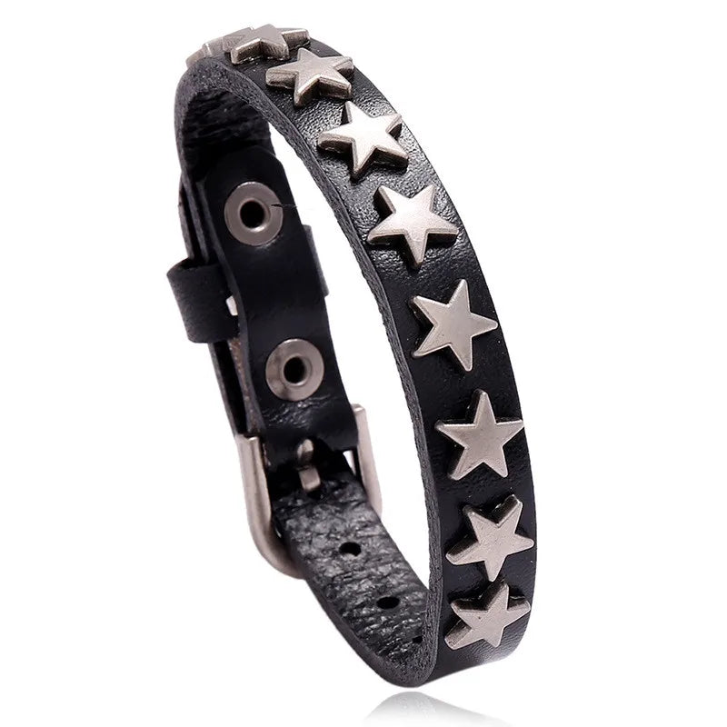 Pulseira Gótica Punk 2025 em Couro PU com 3 Fileiras de Spikes e Correntes | Acessório Unissex