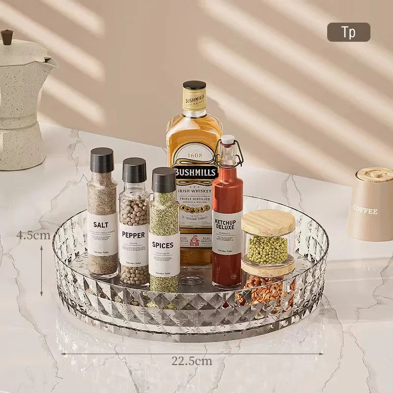 Prateleira Giratória para Armazenamento de Condimentos de Cozinha | Rack Rotativo 360° Antiderrapante | Multiuso para Temperos, Cosméticos e Utensílios