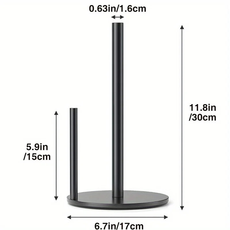 Paper Towel Holder Black, Premium Stainless Steel Kitchen Roll Dispenser, Countertop Roll Organizer with Weighted Base