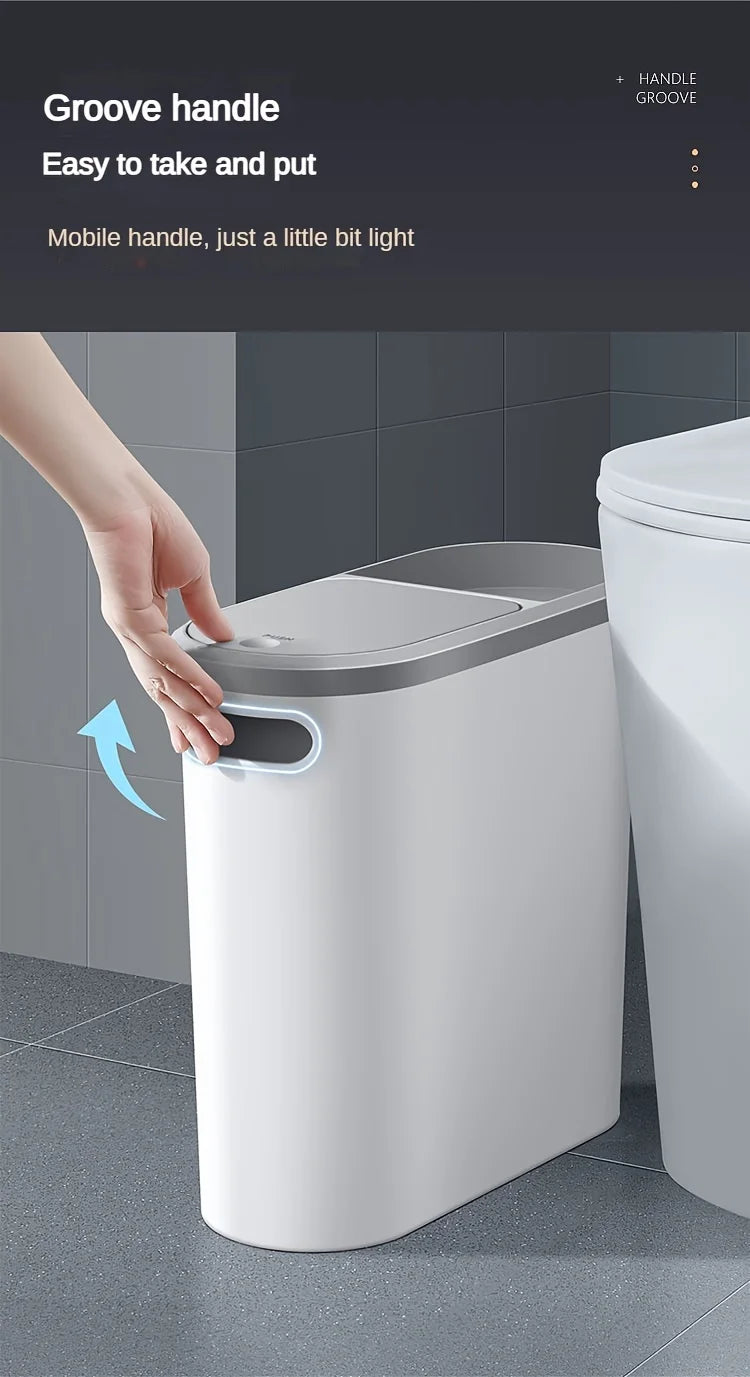 Lixeira de Banheiro VIE LENTE 10L – Pressão com Tampa, Design Compacto para Cozinha e Banheiro