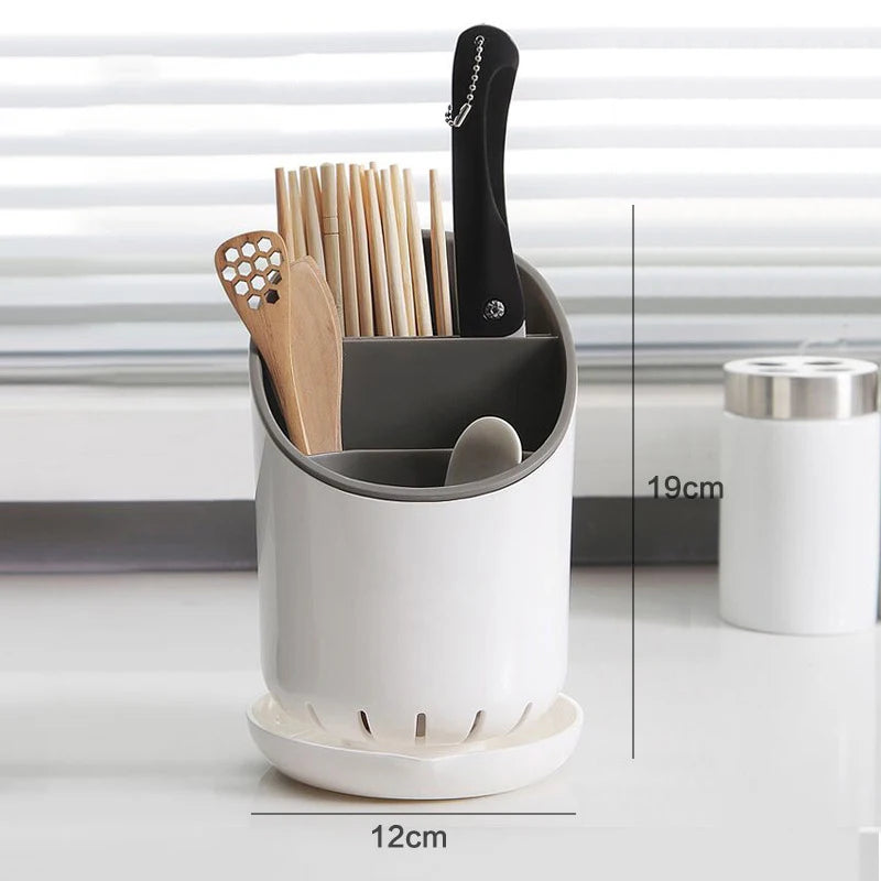 Suporte para Pauzinhos de Cozinha | Organizador com Placa de Drenagem e Suporte para Talheres | Rack de Armazenamento Doméstico