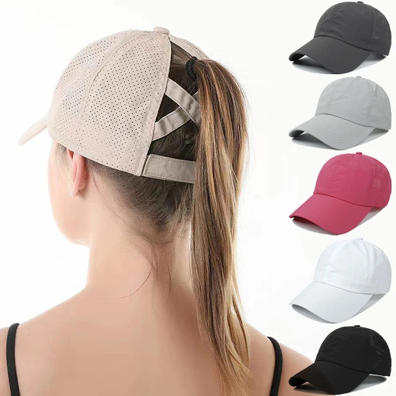 Boné de Beisebol Unissex de Verão – Viseira para Cabelo Cruzado, Respirável e Anti-UV, Casual e Esportivo