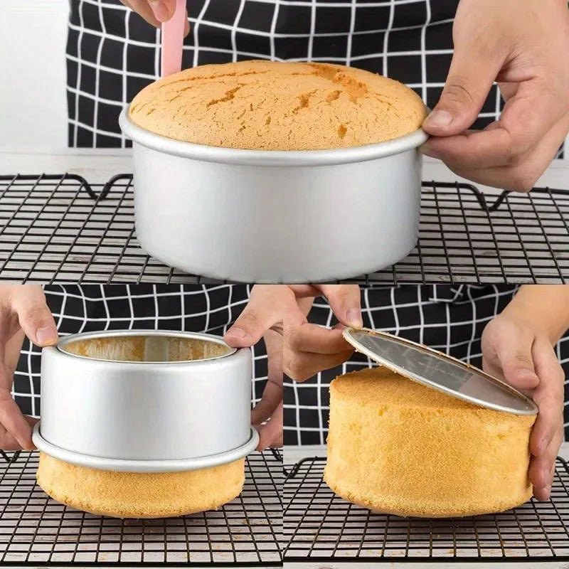 Forma de Bolo Circular em Camadas com Fundo Destacável | 4/6/8 Polegadas | Antiaderente