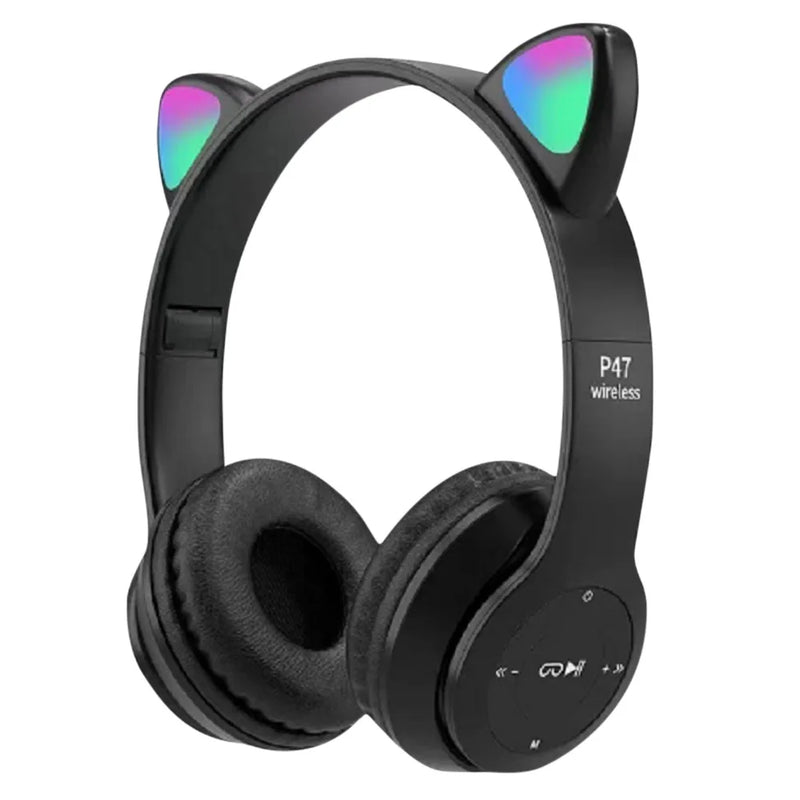 Fones de Ouvido VAKIND – Sem Fio Bluetooth com Luz LED em Formato de Orelhas de Gato, Microfone e Controle, Over-Ear para Crianças e Adolescentes