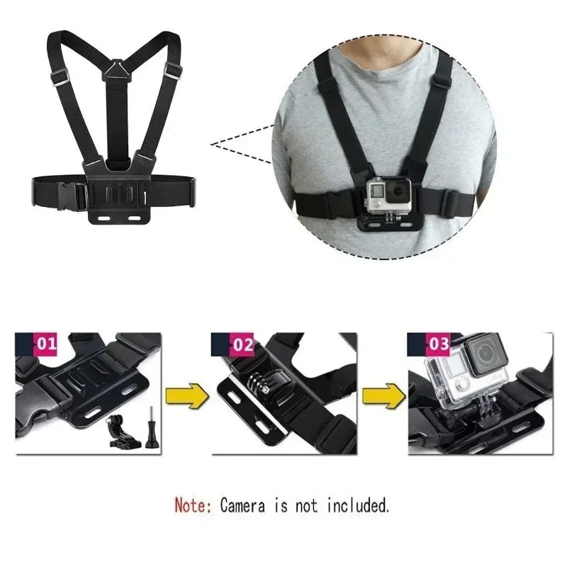 Suporte de Clipe Ajustável para Celular com Cinta Peitoral – Acessório Universal para Esportes e Câmeras