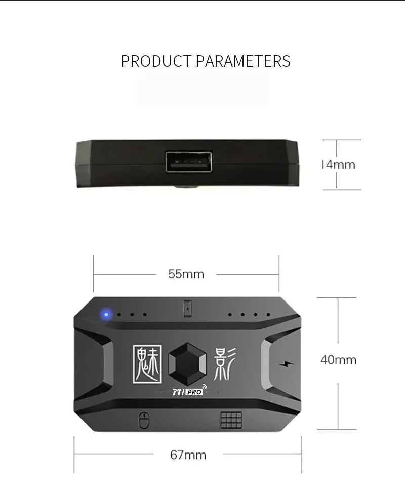 Controlador Móvel LEEDOAR M1 Pro 4 em 1 – Adaptador Mouse e Teclado Bluetooth V5.0 Programável para iOS e Android