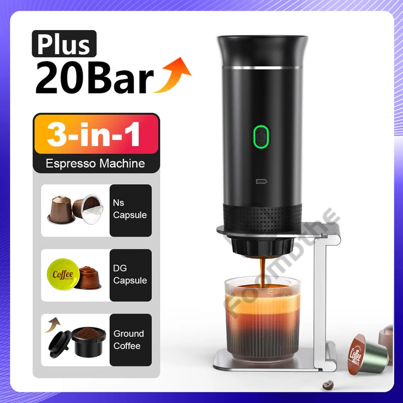 Máquina de Café Espresso Elétrica Portátil Wireless DENOKIN | 3 em 1 para Cápsulas, Pó e Viagem | Para Carro, Casa e Camping