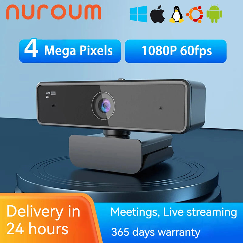 Webcam Nuroum V11 – Full HD 1080p 60fps com Microfone Integrado, Plug & Play para PC e Laptop