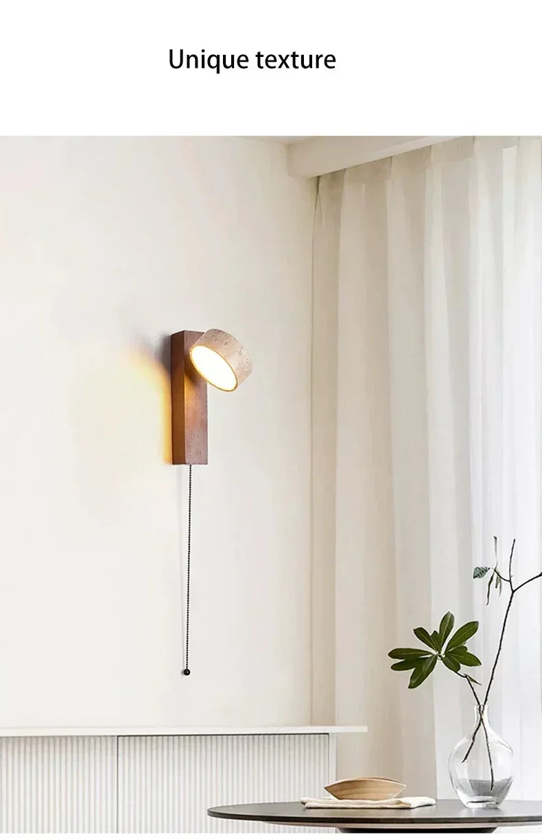 Luminária de Parede LED de Pedra Calcária Natural | Espelho de Vaidade Dupla Face Rotativo | Aplique Decorativo para Quarto e Banheiro