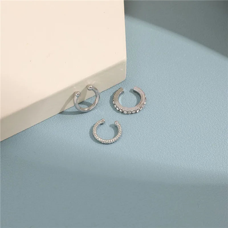 Ear Cuffs Femininos KOTiK 2025 – Brincos de Clipe Sem Furo com Zircônia Cúbica, Modernos e Geométricos