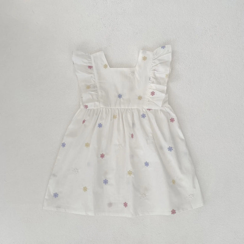 Vestido Infantil Princesa Floral com Bordado – Algodão, 1 a 6 Anos – Modelo Europeu