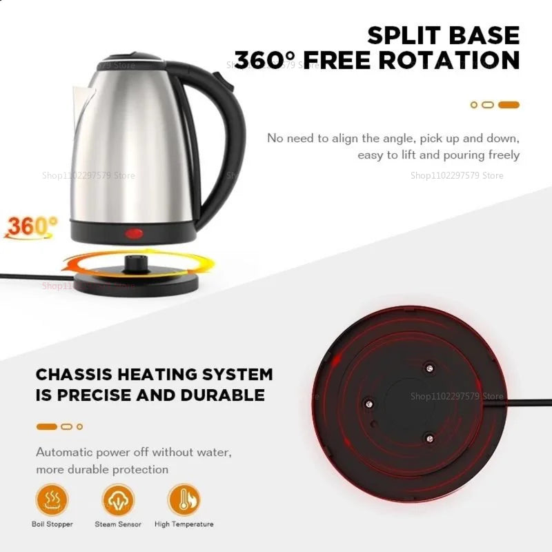 Chaleira Elétrica Inteligente 2L | Aço Inoxidável, Desligamento Automático e Base Rotativa 360°