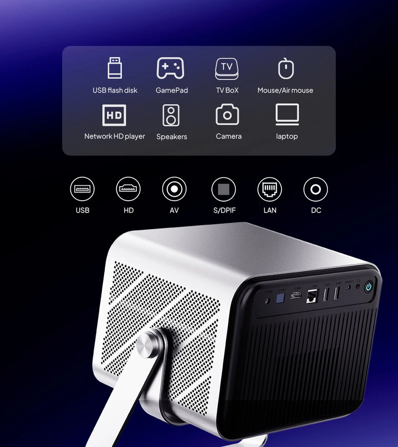 VEVSHAO V80 Projetor 4K – Full HD 1080P, 2200 Lúmens, Android 11, WiFi 6, Home Theater com Suporte Base