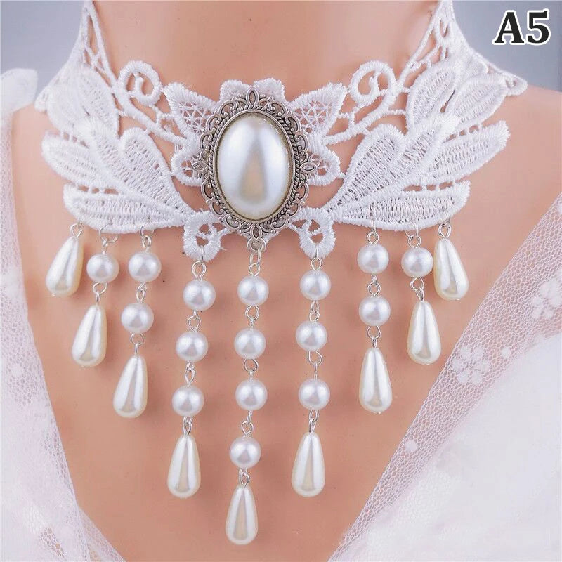 Gargantilha Gótica Feminina com Cristal e Renda – Colar Vintage Vitoriano Steampunk