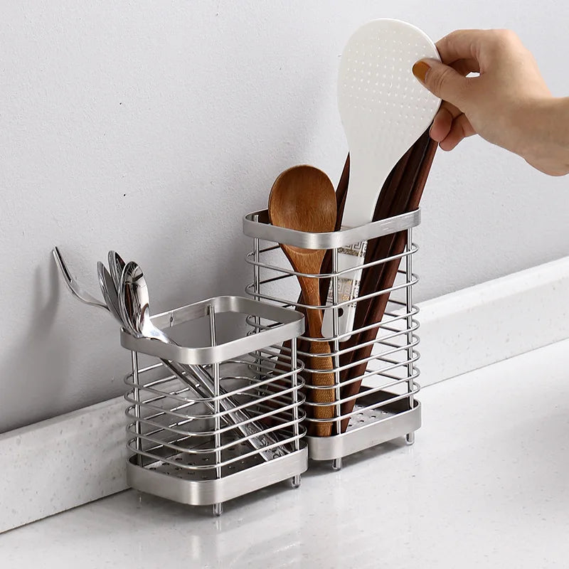 Cesta de Pauzinhos de Aço Inoxidável MEXQCH | Suporte Drenável para Utensílios de Cozinha | Garfos, Colheres e Talheres