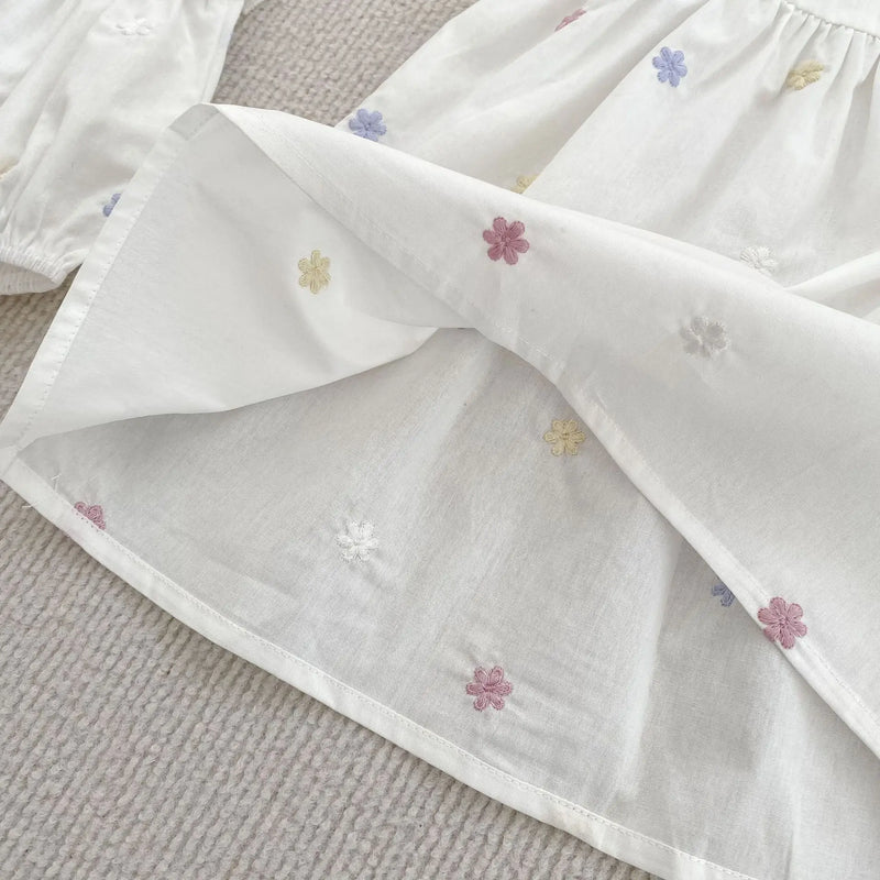 Vestido Infantil Princesa Floral com Bordado – Algodão, 1 a 6 Anos – Modelo Europeu