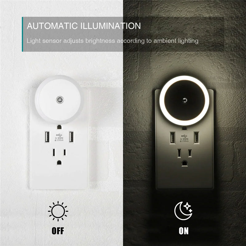 Luz Noturna LED com Sensor Inteligente Crepúsculo-Amanhecer | Plug-in Automática para Casa