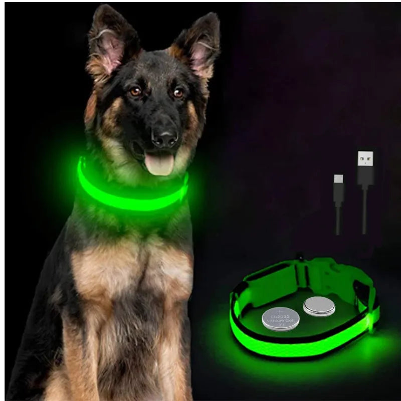 Coleira LED Recarregável para Cachorros e Gatos – 3 Modos Luminosa com USB, Destacável, Anti-Perda para Noite