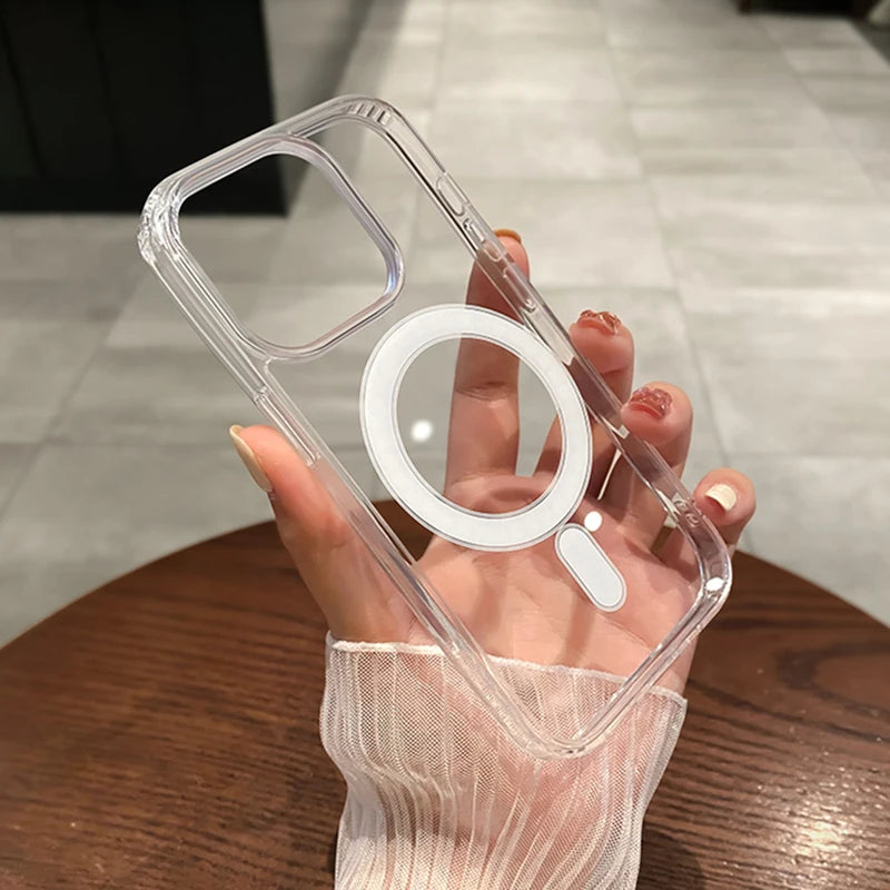 Capa Magnética Transparente Magesafe QIXTWO – Carregamento Sem Fio, Anti-Choque e Anti-Riscos para iPhone 11–17
