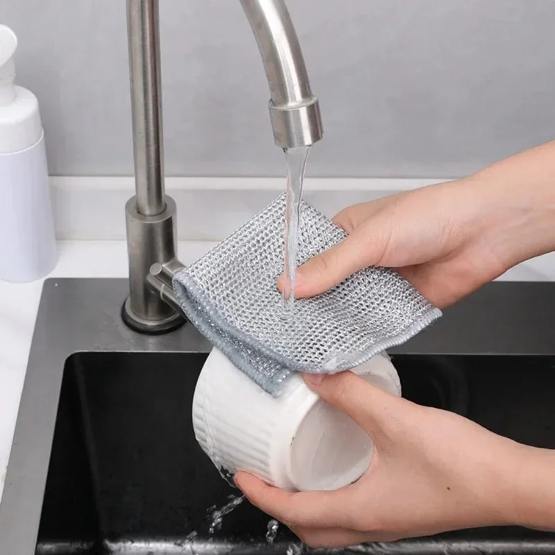 Panos de Limpeza em Microfibra com Arame de Aço | Dupla Camada, Não Arranha | Toalhas de Cozinha, Banheiro e Utensílios Domésticos (5/20 Peças)
