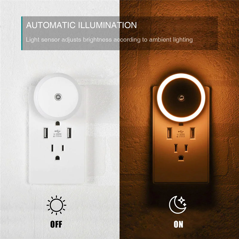 Luz Noturna LED com Sensor Inteligente Crepúsculo-Amanhecer | Plug-in Automática para Casa