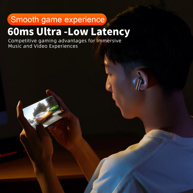 Fone de Ouvido QERE E50 – Bluetooth 5.3, Som Hi-Fi, 4 Microfones com Cancelamento de Ruído ENC e Baixa Latência