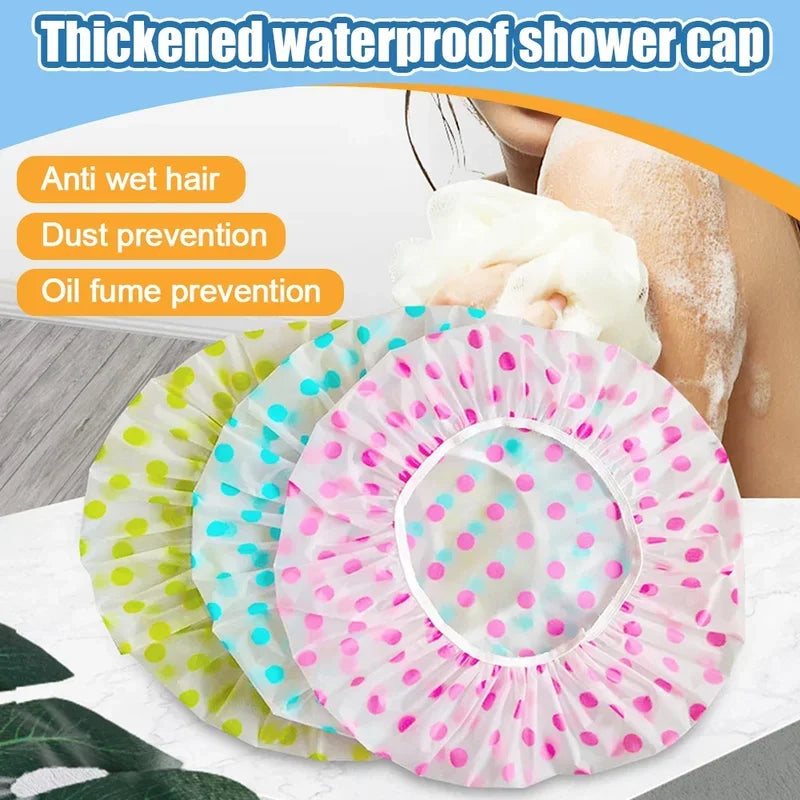 Kit 3 Toucas de Banho Femininas Reutilizáveis – Impermeável com Elástico Largo, Estilo Ponto