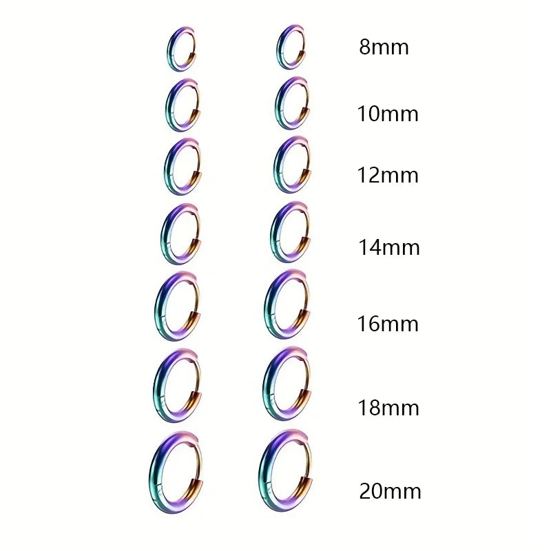 Conjunto de 7 Pares de Brincos Huggies de Aço Inoxidável | Argolas Unissex para Cartilagem e Orelha