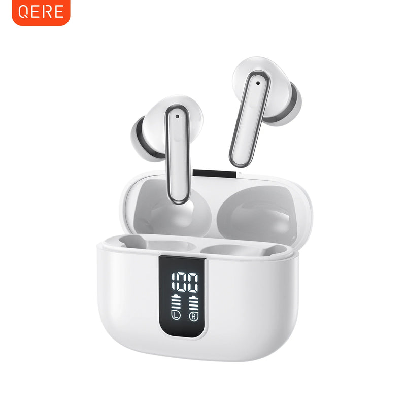 Fone de Ouvido QERE E50 – Bluetooth 5.3, Som Hi-Fi, 4 Microfones com Cancelamento de Ruído ENC e Baixa Latência