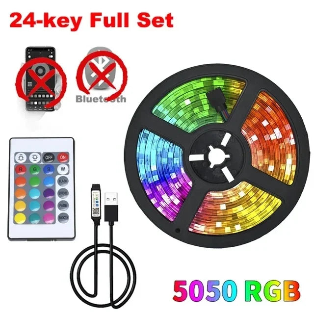 1-30m/100ft Luz de Tira LED USB RGB com Bluetooth, Controle por Toque e App – Backlight para TV e Decoração de Quarto
