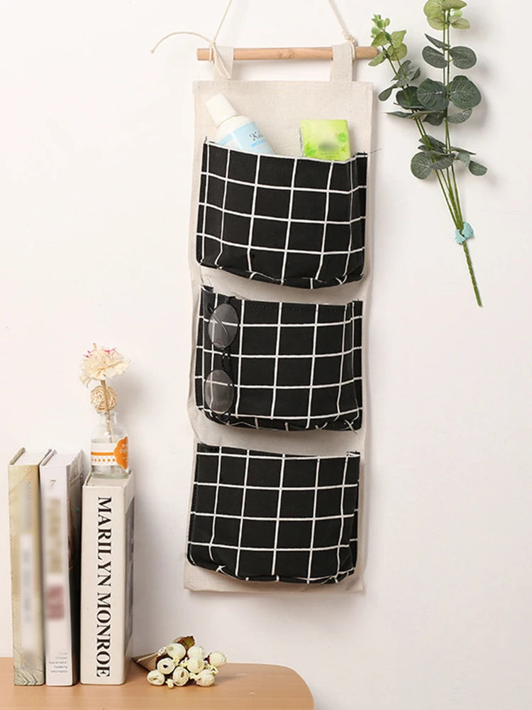 Bolsa de Armazenamento de Parede com 3 Bolsos | Organizador de Algodão e Linho para Casa, Quarto, Sala e Cozinha