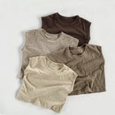 Camiseta Infantil Regata Listrada em Algodão – Estilo Casual Coreano para Verão (4 a 6 anos)