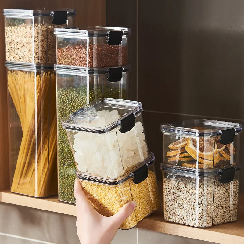 Caixa de Armazenamento de Alimentos Selada | Pote de Plástico com Tampa para Cereais, Doces e Grãos | Organizador de Cozinha e Geladeira