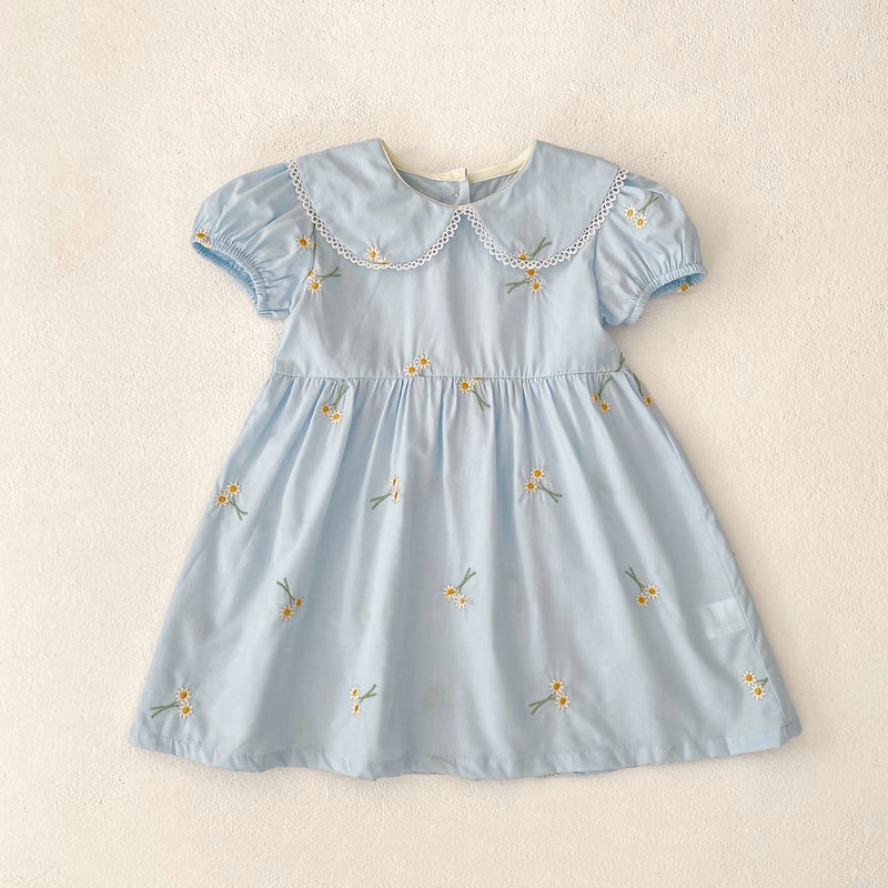 Vestido Infantil Princesa Floral com Bordado – Algodão, 1 a 6 Anos – Modelo Europeu