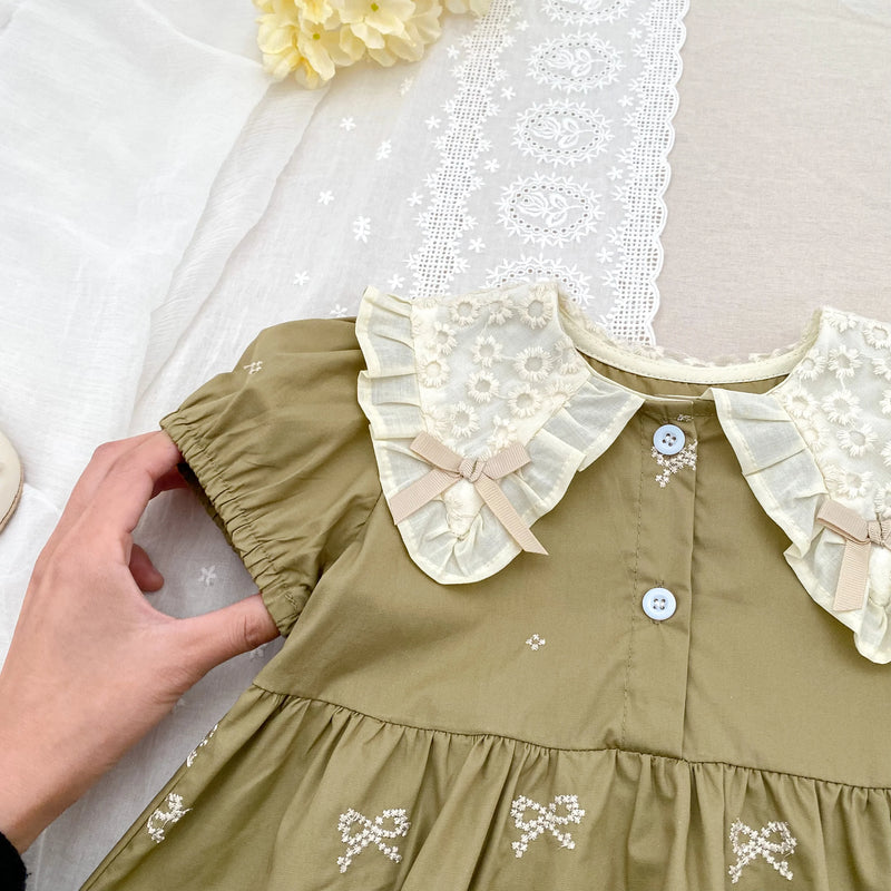Vestido Infantil Princesa Floral com Bordado – Algodão, 1 a 6 Anos – Modelo Europeu
