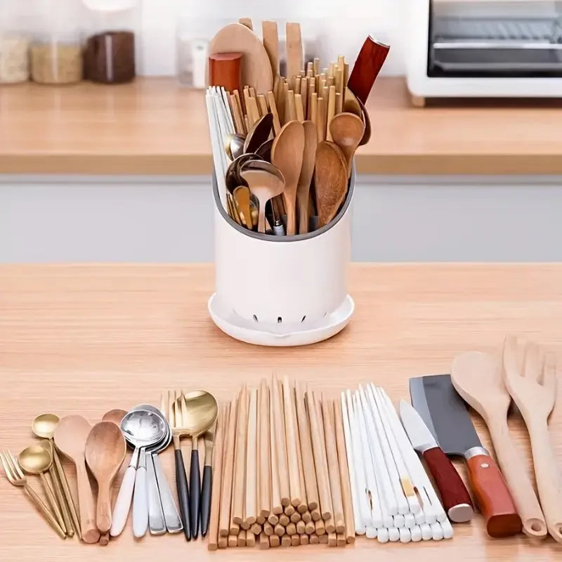 Suporte para Pauzinhos de Cozinha | Organizador com Placa de Drenagem e Suporte para Talheres | Rack de Armazenamento Doméstico