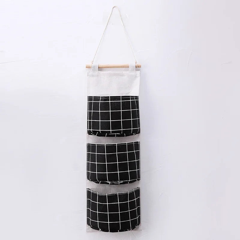 Bolsa de Armazenamento de Parede com 3 Bolsos | Organizador de Algodão e Linho para Casa, Quarto, Sala e Cozinha