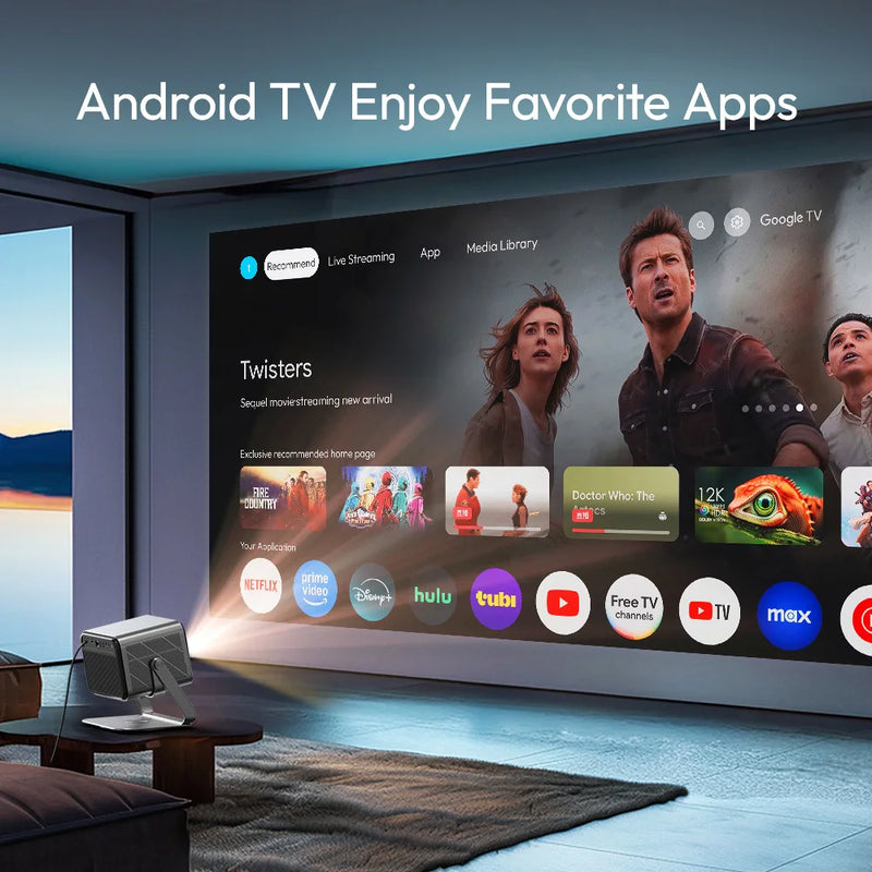 VEVSHAO V80 Projetor 4K – Full HD 1080P, 2200 Lúmens, Android 11, WiFi 6, Home Theater com Suporte Base