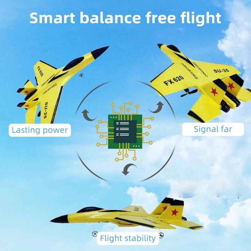 Avião RC SU35 FX620/FX820 – Modelo Planador com Controle Remoto 2.4G e Luzes LED